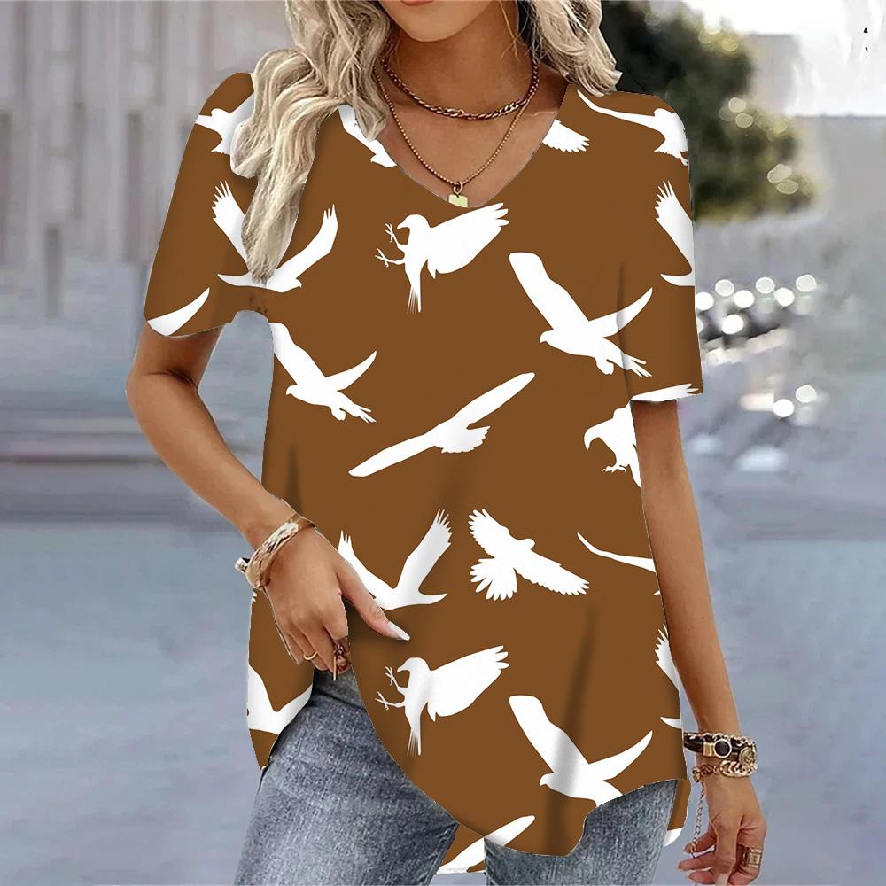 

Женские топы с v-образным вырезом и короткими рукавами, повседневные женские модные футболки с мультяшным рисунком, дышащие женские летние футболки, пуловеры 8XL