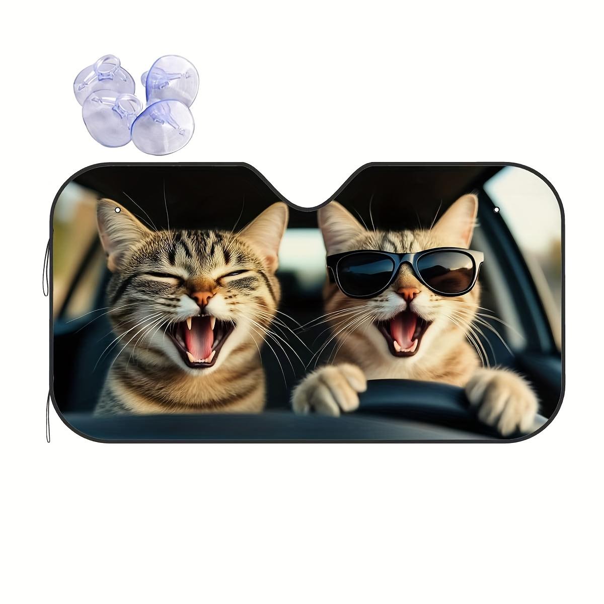 Cool Cats Fashion Glasses Pattern Car Sunshade Adorable Fashion Glasses Easy Install Sun Visor Cover for Heat Protection S-51x27.5 Inch