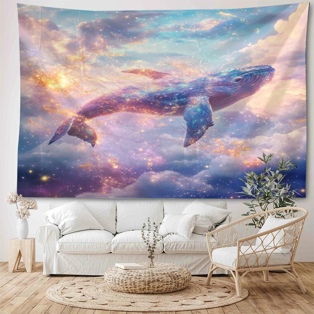 Dreamy Whale Starry Sky Colorful Whale Dolphin Decorative Tapestry Bohemian Hippie Wall Decorative Tapestry