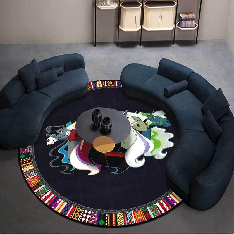 Disney Horse Ethnic Style Circular Floor Mat Living Room Sofa Bedroom Rug Light Luxury Anti Slip Carpet Home Decoration