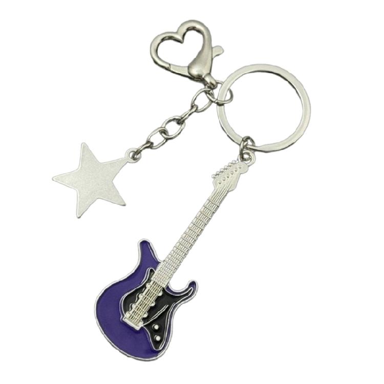 Fashion Star Guitar Keychain Decorations Simple Car Keyring Hanging Ornament