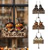 Halloween Wooden Door Hanger Welcome Hanging Sign, Vintage Farmhouse with Skeleton Pumpkin Creative Party Prop Ghost, Decorative Plaque Bell for Front