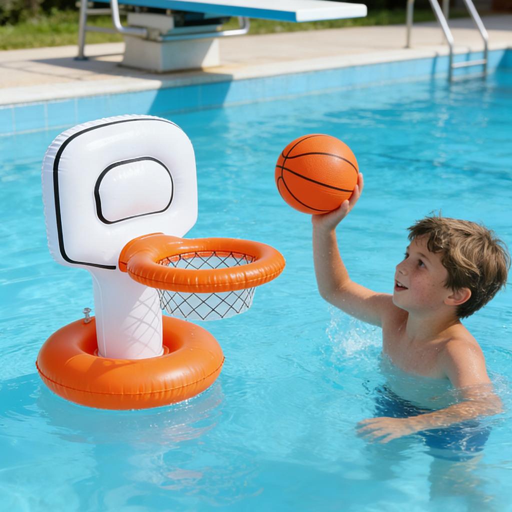 Inflatable Pool Basketball Hoop Set with Floating Base and Ball Suitable for Water Play and Outdoor Activities Durable Plastic Material