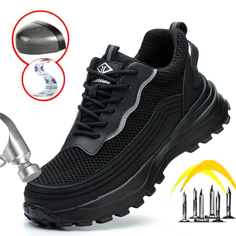 Oulylan Work Boots Standard Steel Toe Construction Site Anti-Smash Anti-Puncture Wear-Resistant Work Safety Shoes For Men