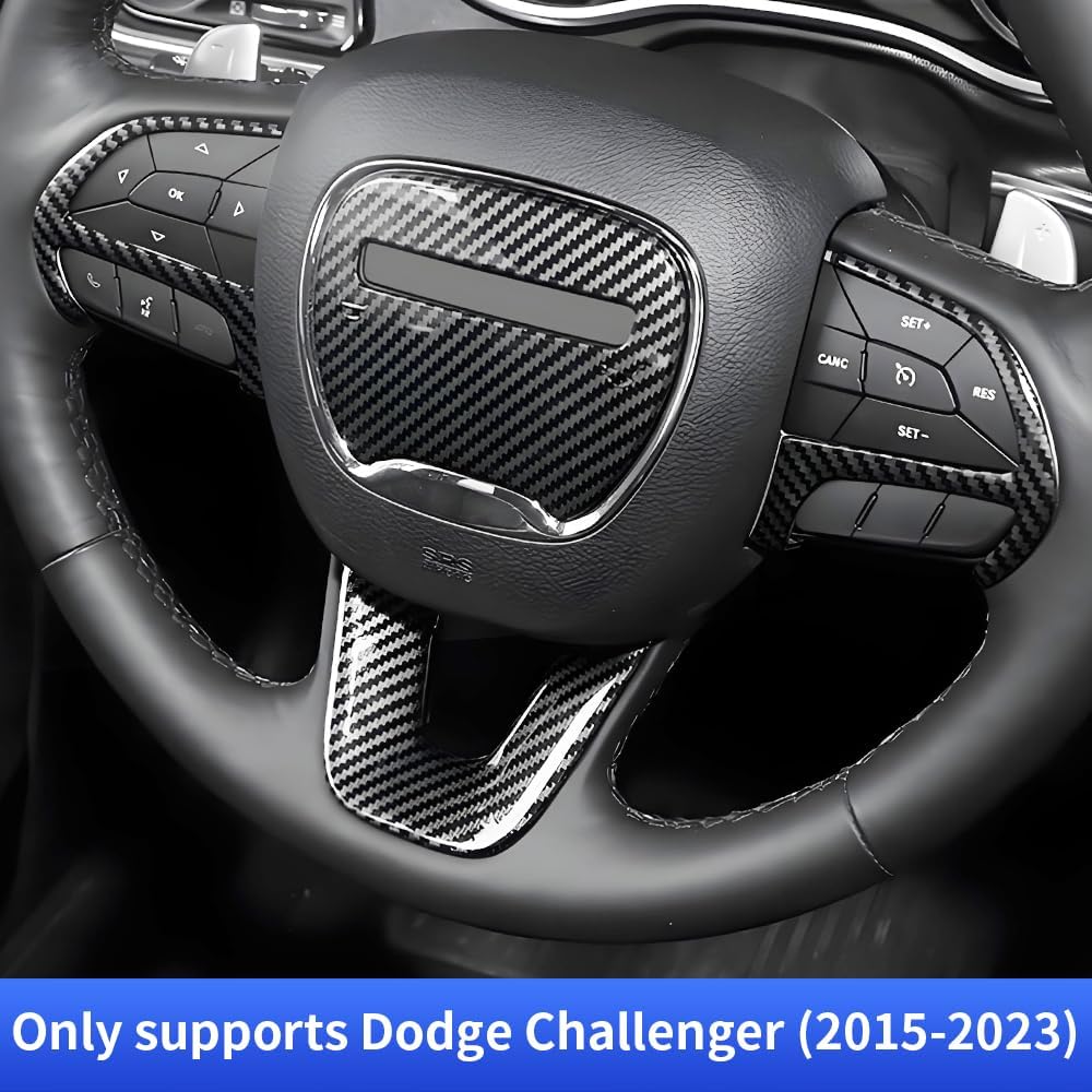 Carbon Fiber Style Car Steering Wheel Trim Cover Panel For Dodge Challenger Charger 2015- And Dodge Durango 2014- Auto Interior Decorations