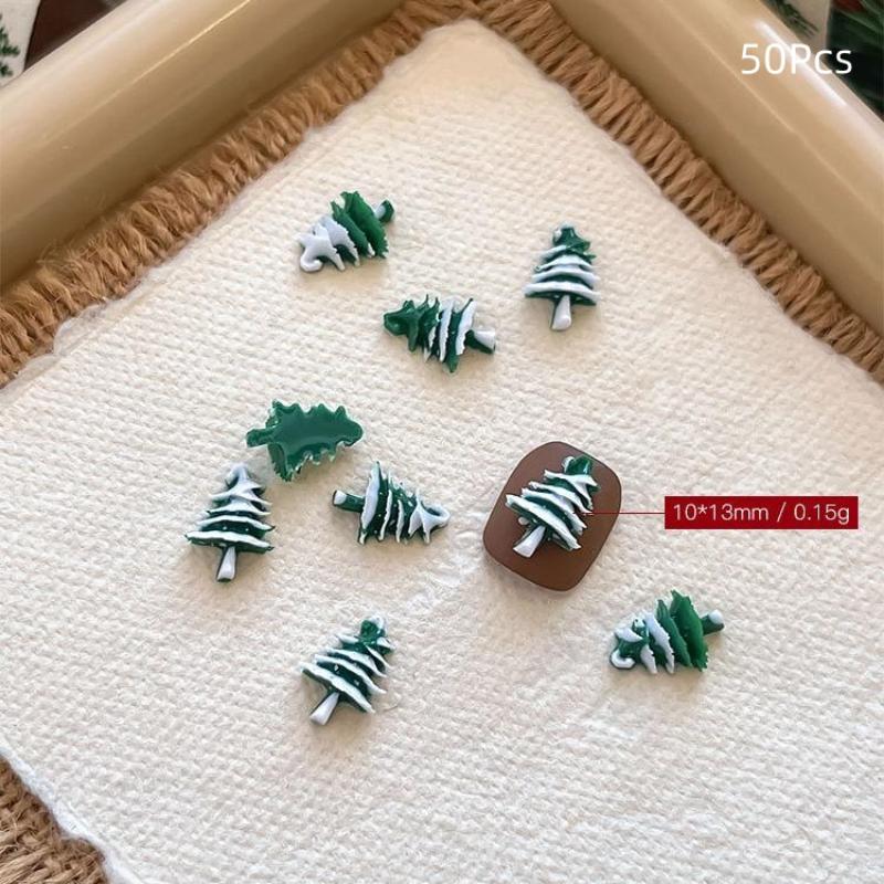18/50Pcs Creative Realistic Gold Silver Christmas Tree Resin Nail Charms Resin Stereo Nail Art Decorations Diy Nails Accessories