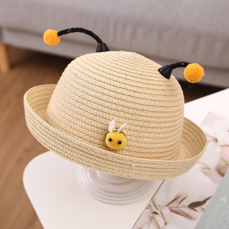 

Соломенная шляпа для мальчиков и девочек, пляжная шляпа, солнцезащитная шляпа, легкая, вентилируемая, милая летняя шляпа от солнца бежевый