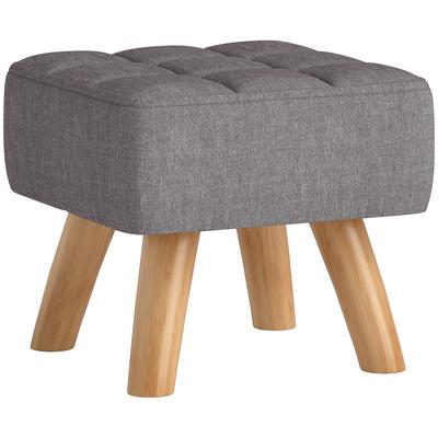 Footstool with Padding, Linen Look, Wooden Legs, Up To 110 Kg, Grey