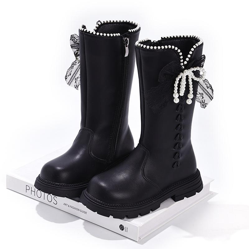 Girls boots 2025 winter new children's boots Girls older Martin boots super fire two cotton velvet high leather boots