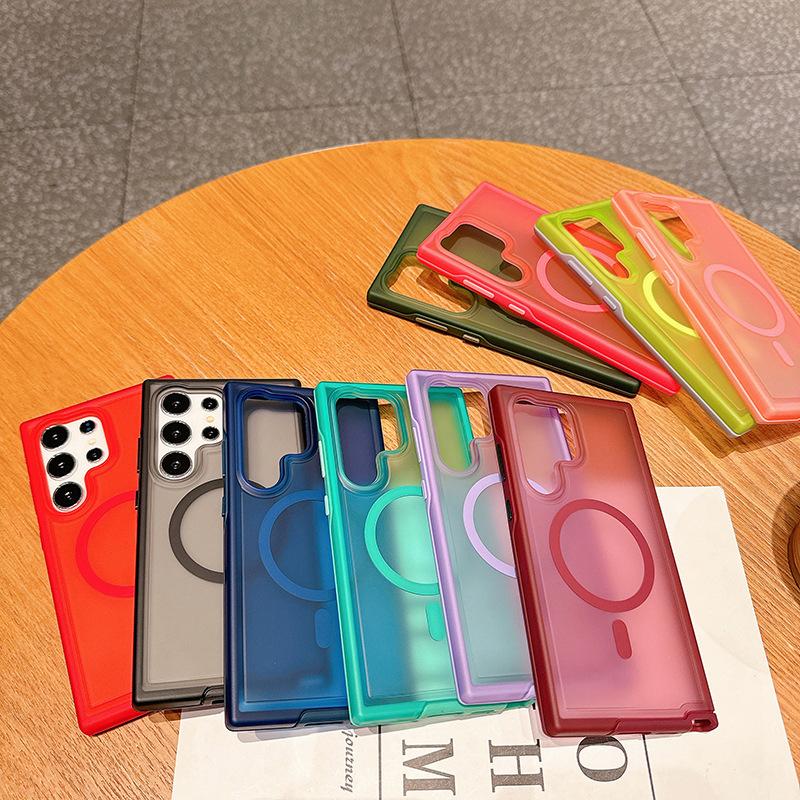 For S24 Ultra Magnetic Skin-feeling Semi-transparent Mobile Phone Case Magsafe Charging Anti-fall and Anti-wear Protective Case