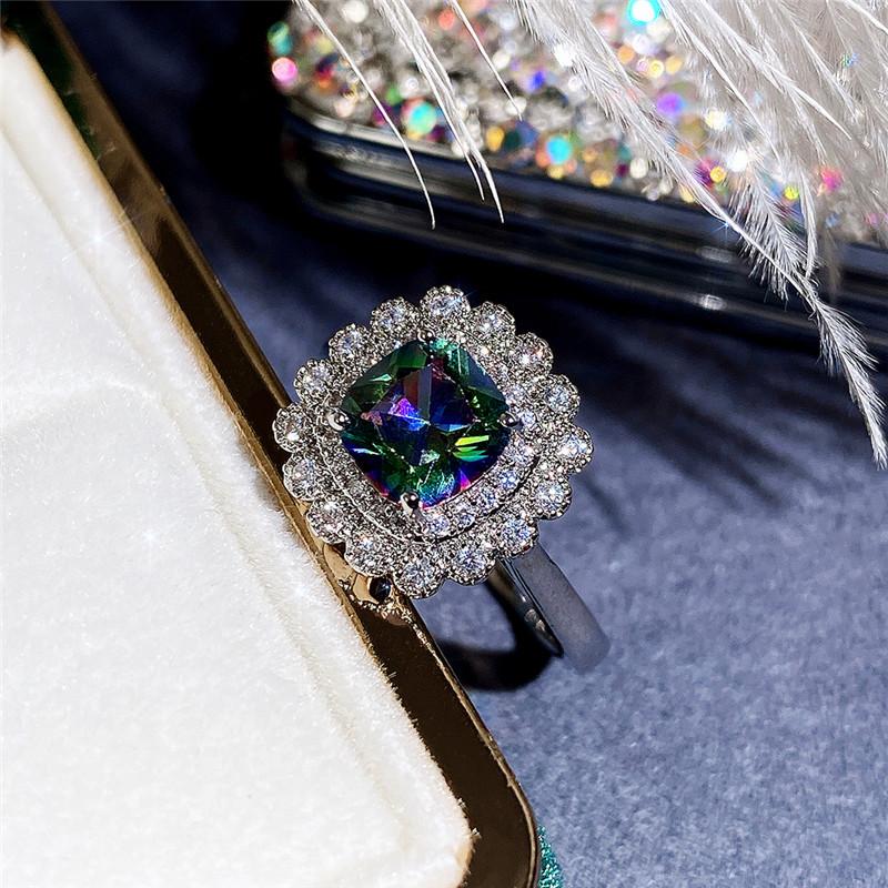 New Romantic Flower-shaped Finger Rings for Women with Blue/Colorful Stone Delicate Girls Accessories Party Trendy Jewelry