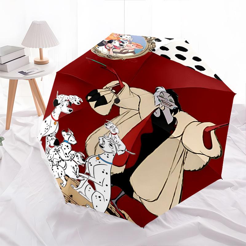 101 Dalmatians, Cruella de Vil Themed Automatic Opening and Closing Umbrella, Brightly Colored 8-rib Portable Umbrella, Suitable for Men and