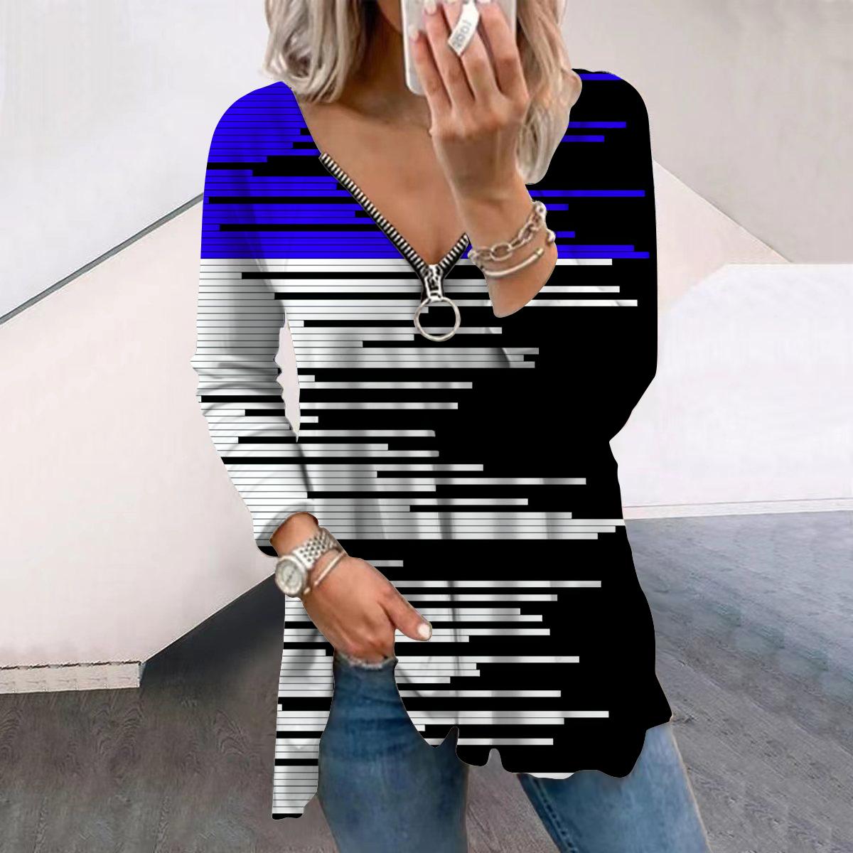 Женские осенние черно-белые футболки с длинным рукавом с принтом — фото 8