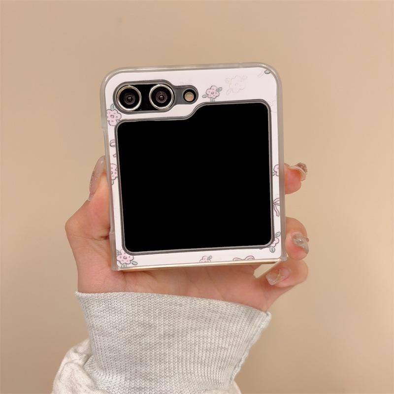 Floral bear rabbit design for Samsung Z Flip 3/4/5 and Oppo N3 Flip phone case with card pocket.