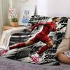 Red Jersey Football Player Running Graphic Flannel Blanket Black Splash Background Soft Throw Blanket Sports Fan Bedroom Sofa Decor