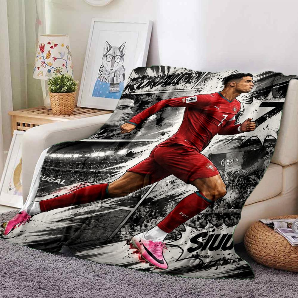 Red Jersey Football Player Running Graphic Flannel Blanket Black Splash Background Soft Throw Blanket Sports Fan Bedroom Sofa Decor