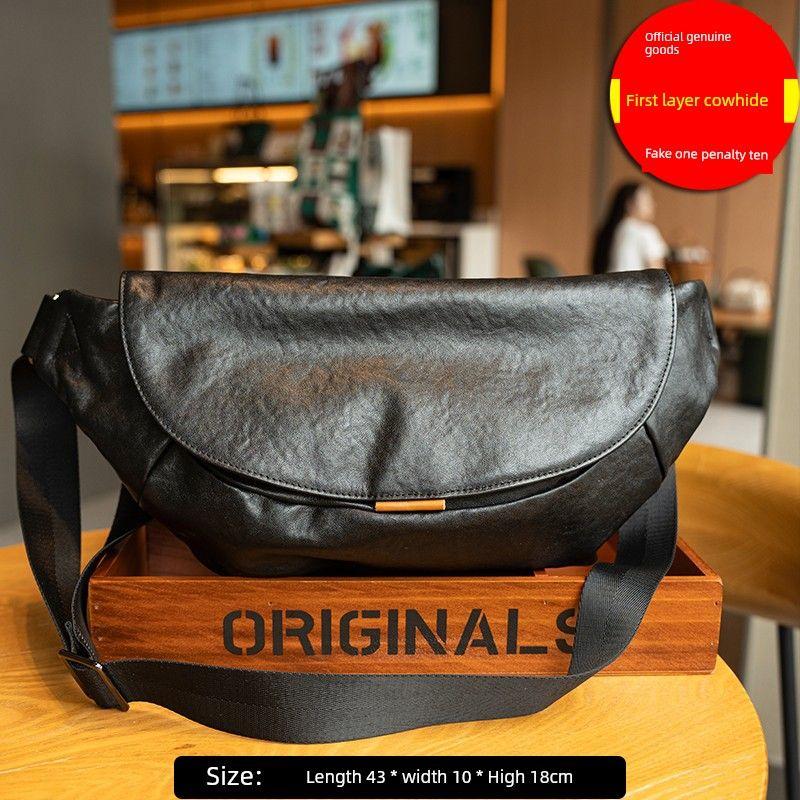 

Оригинальная нишевая нагрудная сумка из натуральной кожи, сумка-мессенджер, мужской рюкзак большой вместимости из натуральной кожи, спортивный рюкзак, рабочая одежда, повседневная сумка, нагрудная сумка Black (Import vegetable-tanned cowhide)