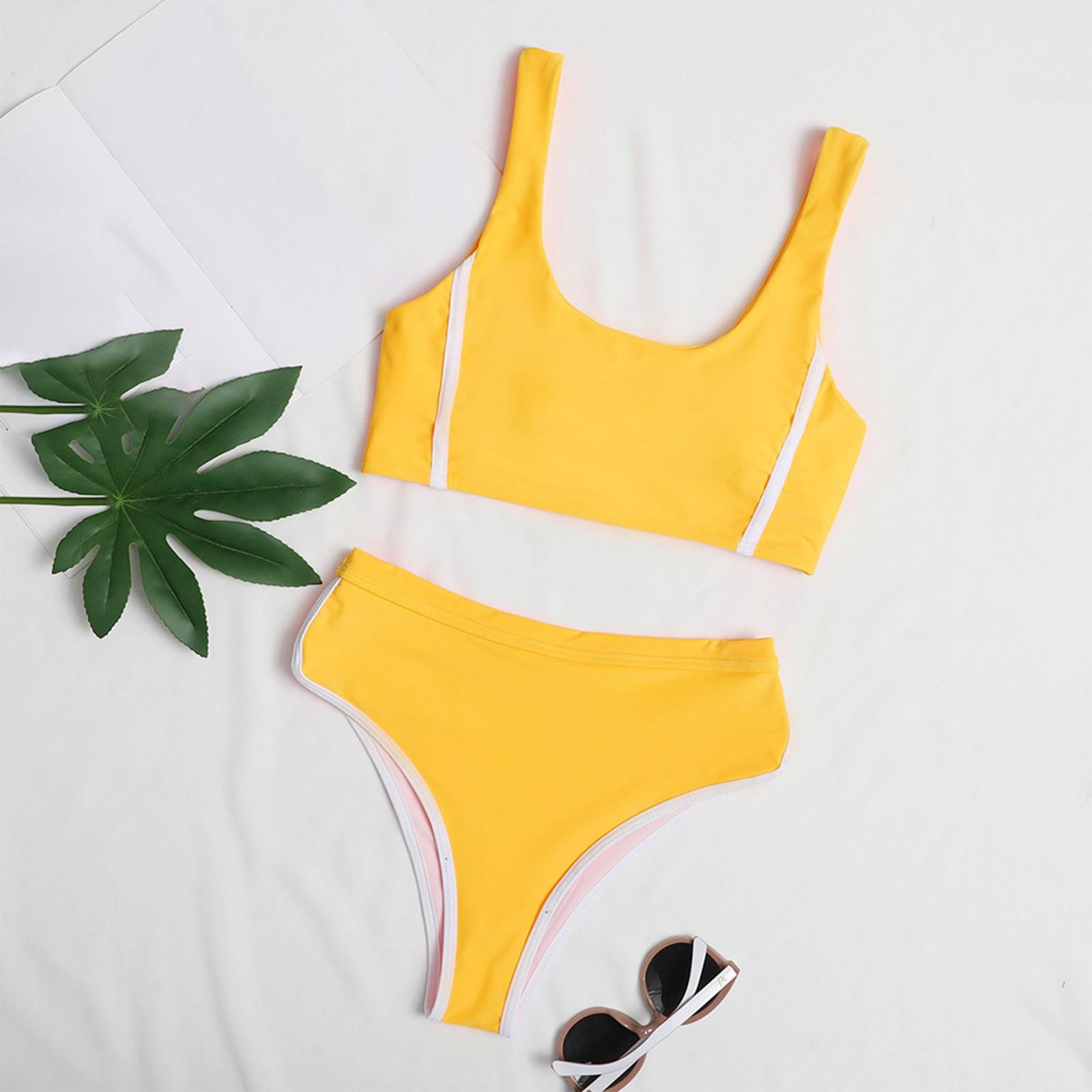 

Женский модный U-образный вырез топ + нижнее белье раздельный купальник бикини S жёлтый