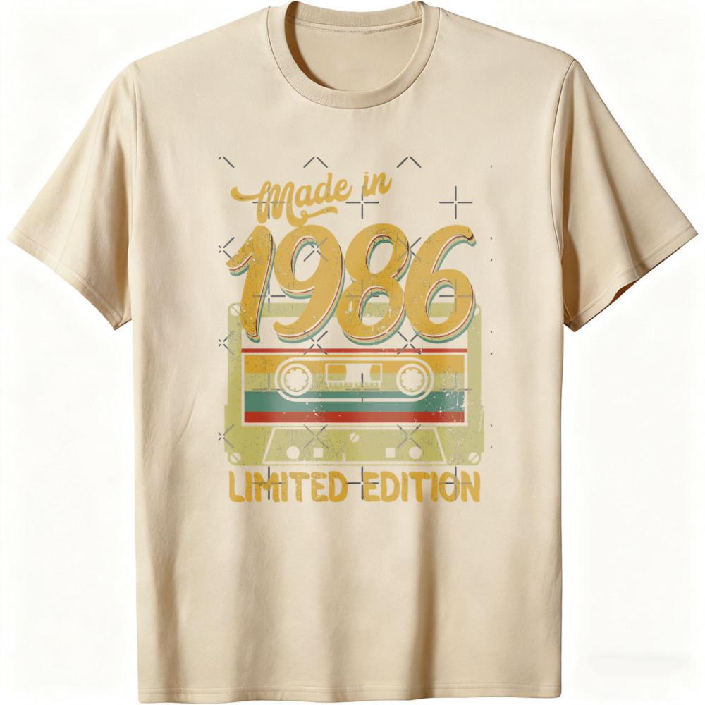 Made in 1986 Limited Edition Cassette Tape Design Men T-Shirt Vintage Retro Style Casual Wear for Birthday Gift for Him