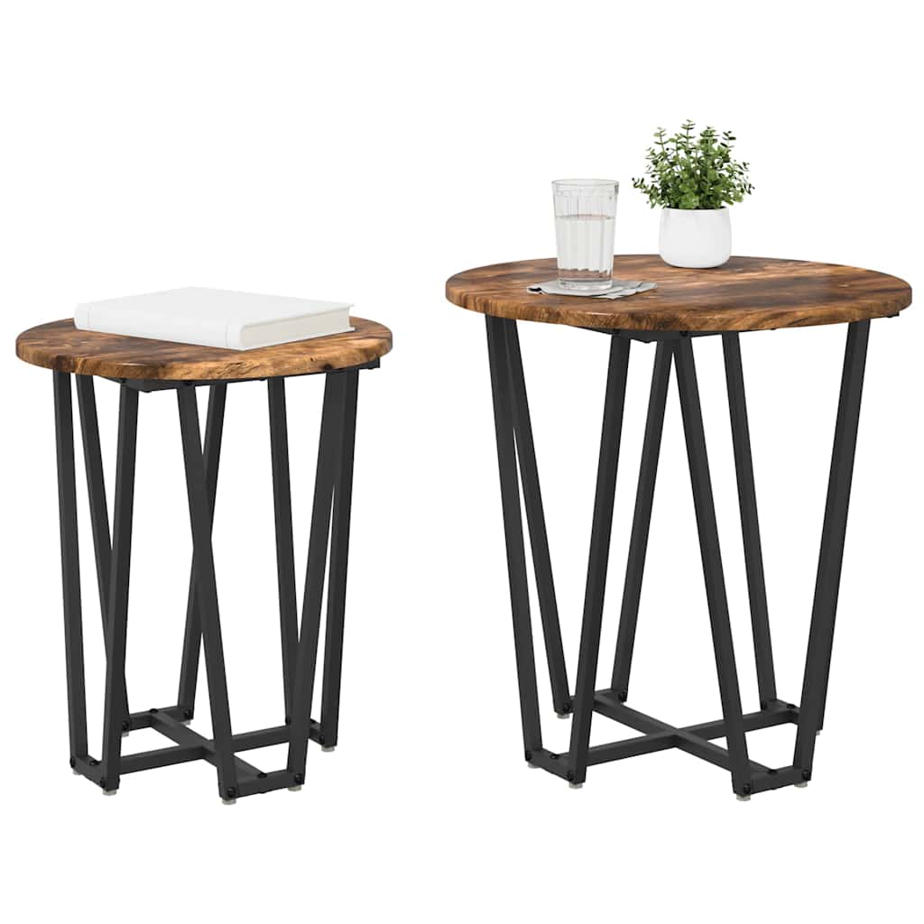 Side Table Set 2 pcs Smoked Oak and Black