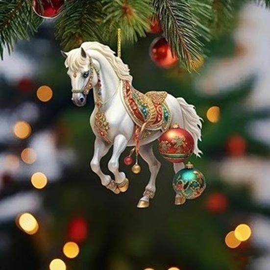 Vánoční ozdoba kůň 2D plochá akrylová ozdoba na vánoční stromek Dárky s koněm pro ženy Milovníky koní Farmáře Přátele