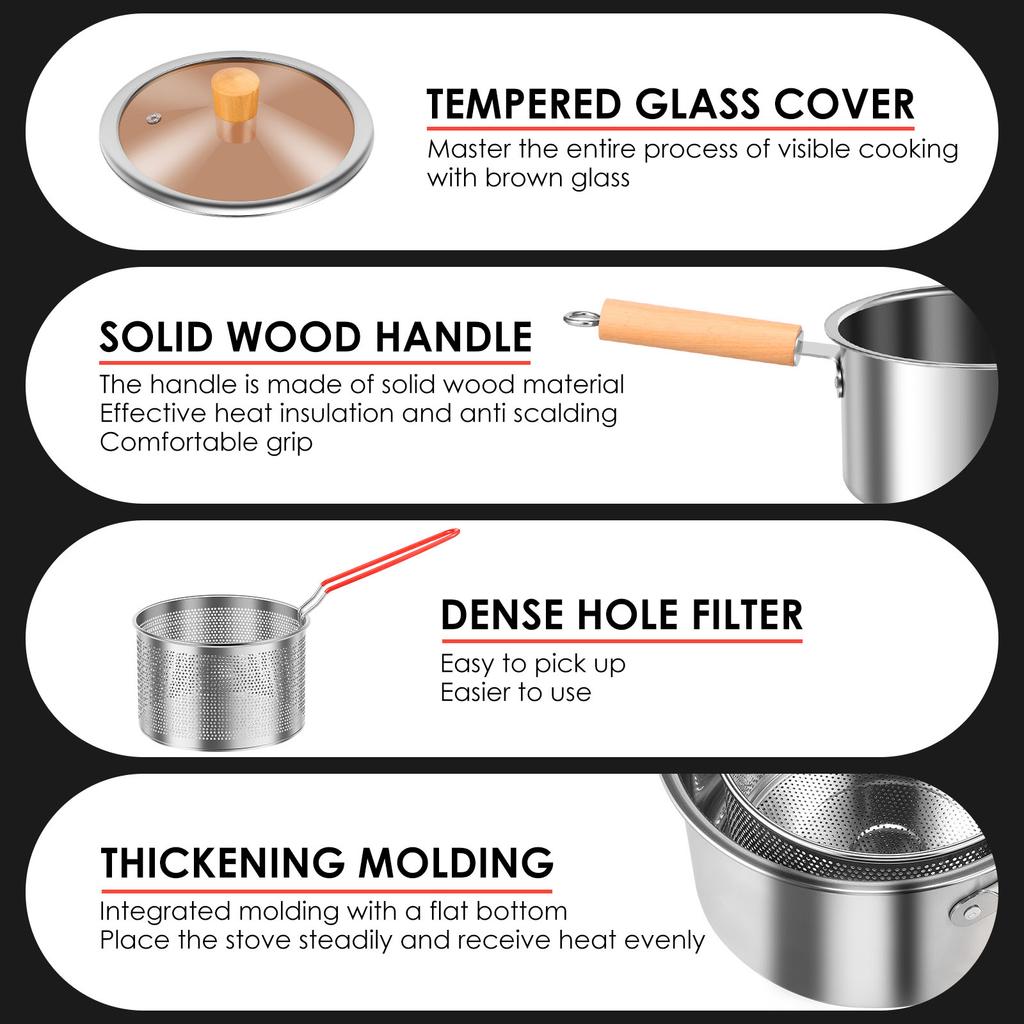 Deep Fryer Pot Stainless Steel Deep Fryer with Basket and Handle Portable Fry Pot with Lid Oil Saving Deep Fat Fryer Cooking