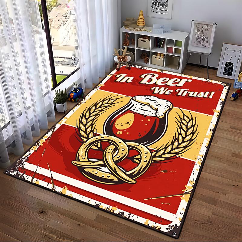 Beer-Themed Carpet with Pretzel and Wheat Vintage Design Print Suitable for Use As an Anti-slip for Living Room Bedroom Sofas