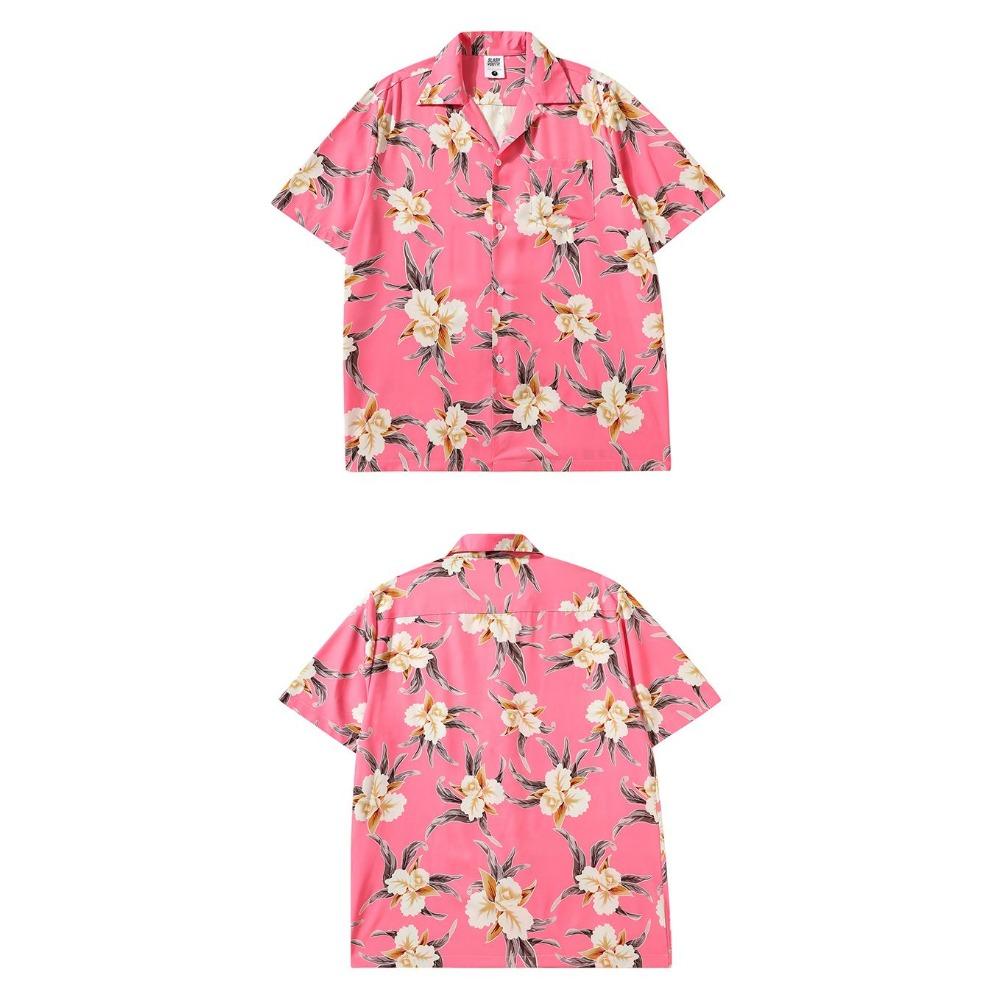 Men's Stand Up Collar Vintage Shirt, Hawaiian Fashion Beach Shirt, Summer Short Sleeved Top, Y2K Rose Aesthetic Shirt