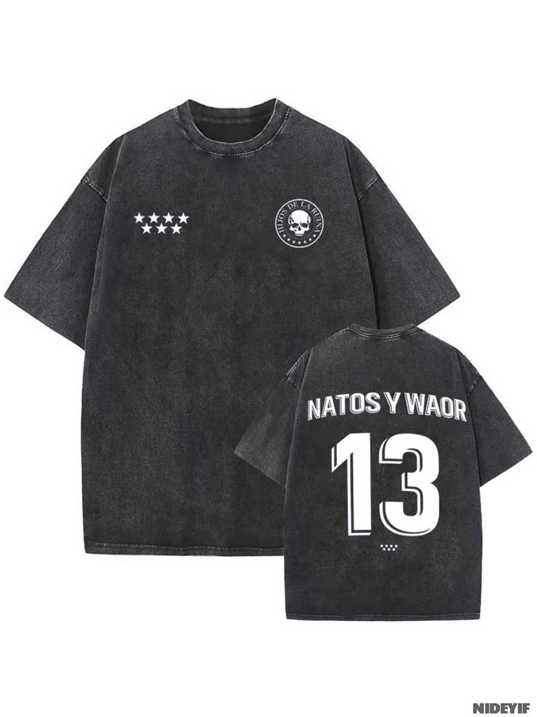 Rapper NATOS WAOR Tshirt for men Album Merch Cotton Oversized T shirt Vintage Washed NW