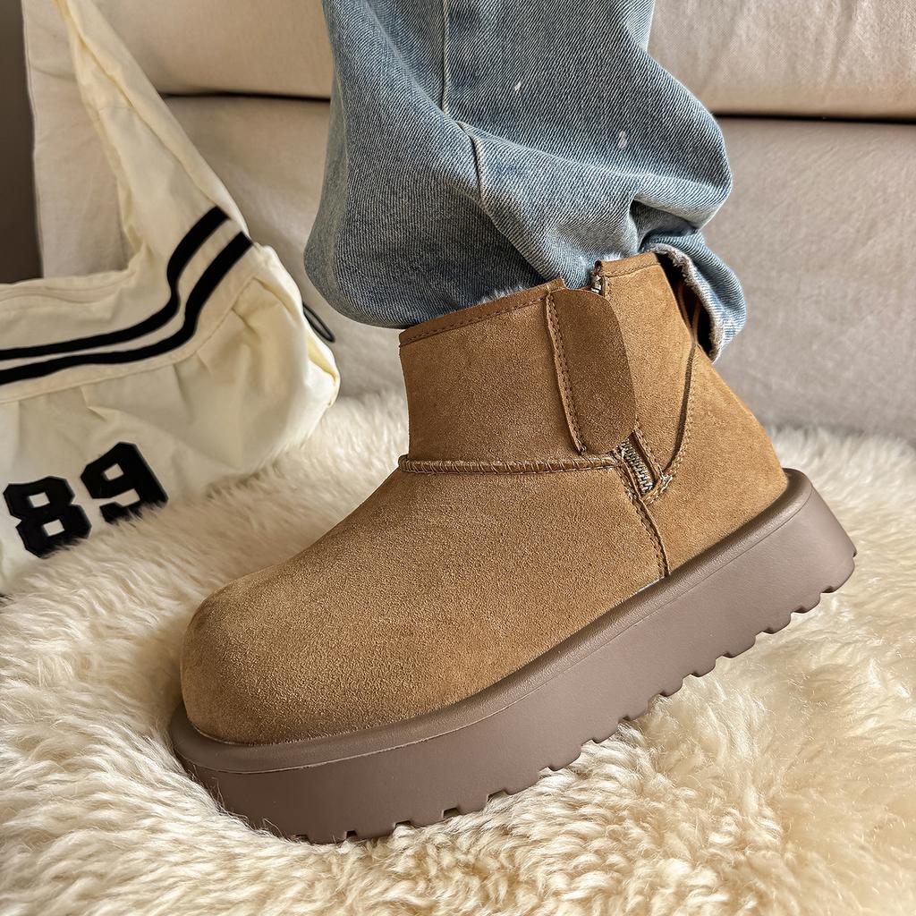 Fur integrated snow boots winter velvet thickened cold-proof warm cotton boots simple boots