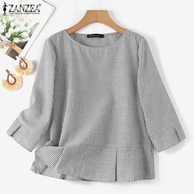 Lässige Sommer-Streifenbluse mit 3/4-Ärmeln und O-Ausschnitt für Damen