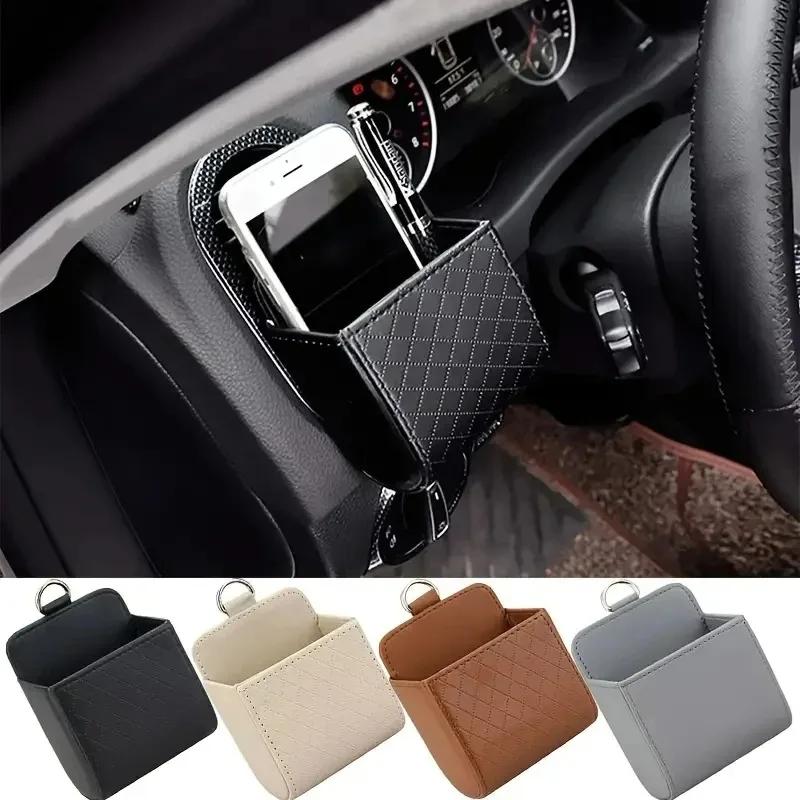 Car Phone Holder Mount Air Vent Hanging Storage Box Car Mobile Phone Bag PU Leather Glasses Organizer Bag Support in Home