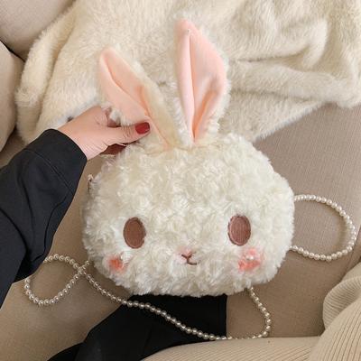 Cute Rabbit Plush Bag Female Cartoon Student Messenger Bag Pearl Shoulder Strap Ugly Cute Shoulder Bag