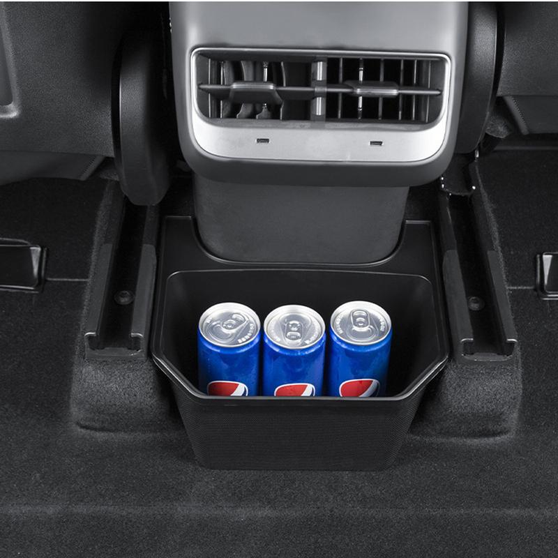 For Tesla Model Y -2024 Rear Seat Storage Box Organizer Center Console B Backseat Trash Can Garbage Bag Under Seat Tray