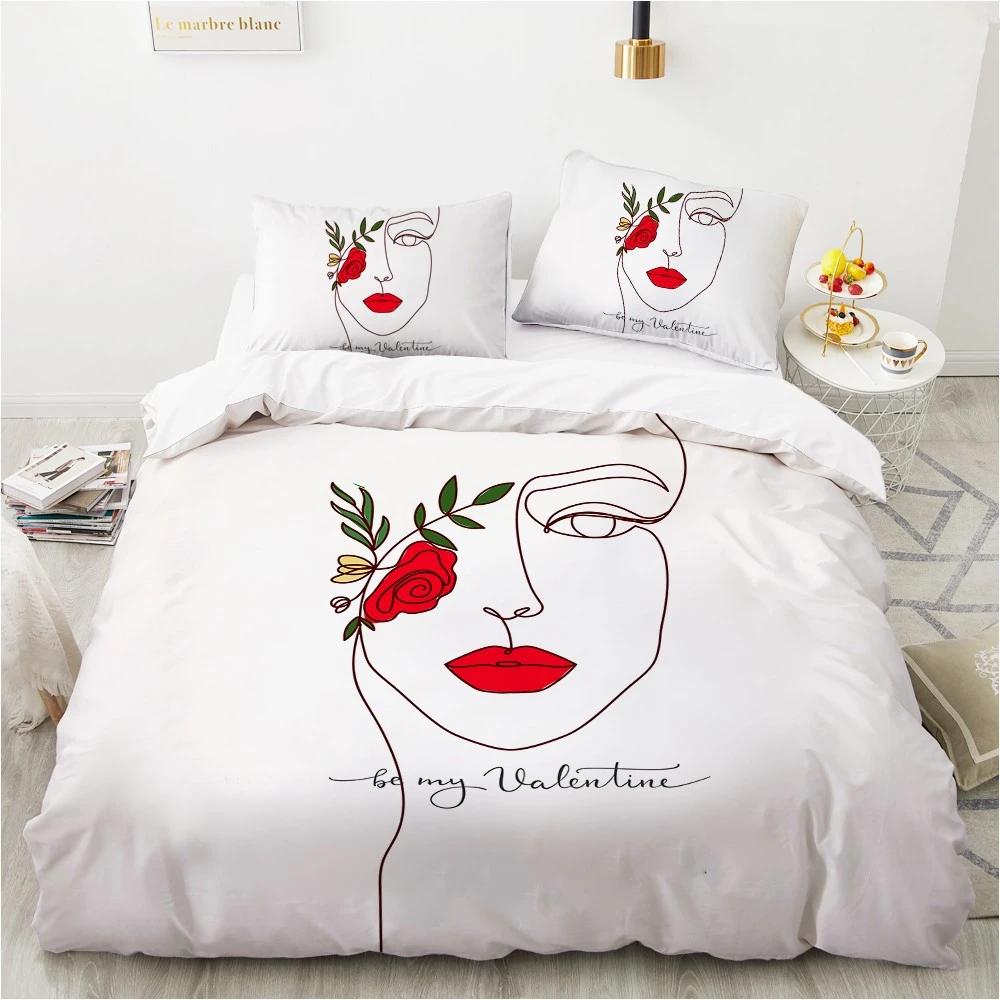 

Nordic Simple Continuous Line Drawing King Queen Duvet Cover ArtPainting Bedding Set Abstract Stick Figure Polyester Quilt Cover 70x133cm 2pcs