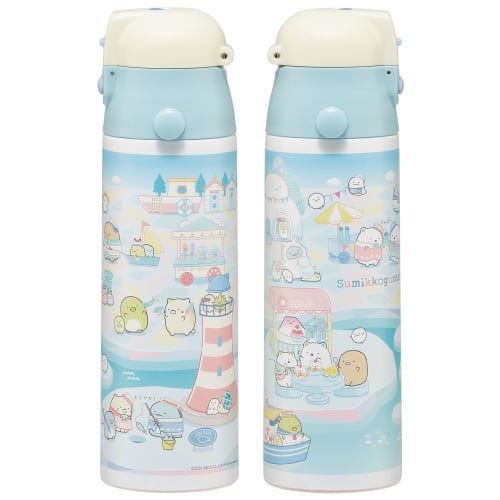Skater Children's Stainless Steel Water Bottle, Direct Drinking, 580ml, Kid-Friendly and Lightweight, Sumikkogurashi Shirokuma Hometown Design, Insula