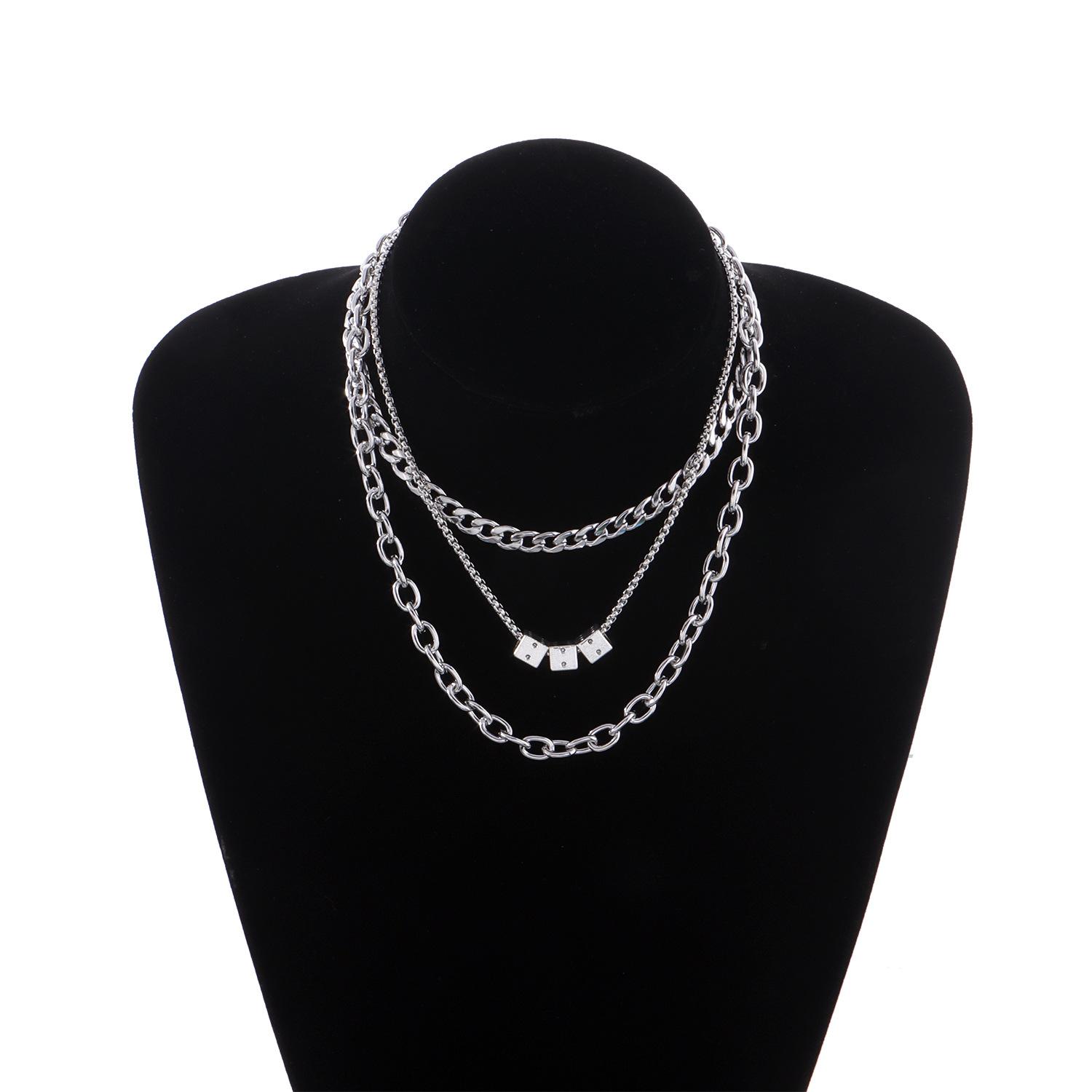 

Accessories, punk hip hop multi-layer dice chain necklaces, retro trendy versatile sweater necklaces