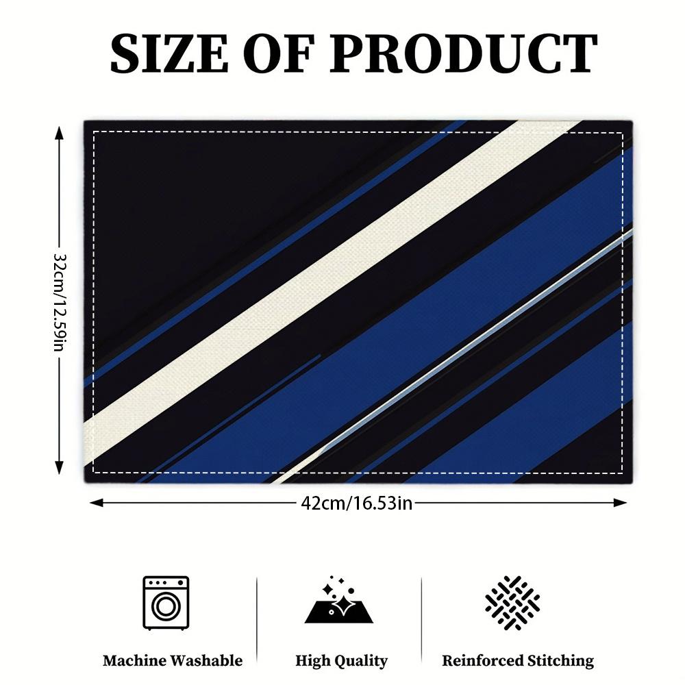 4pcs 2D FLAT Digital Print Placemats, Blue, White, and Black Diagonal Stripe Pattern Printed Placemats, to Make Your Dining Room More Beautiful,