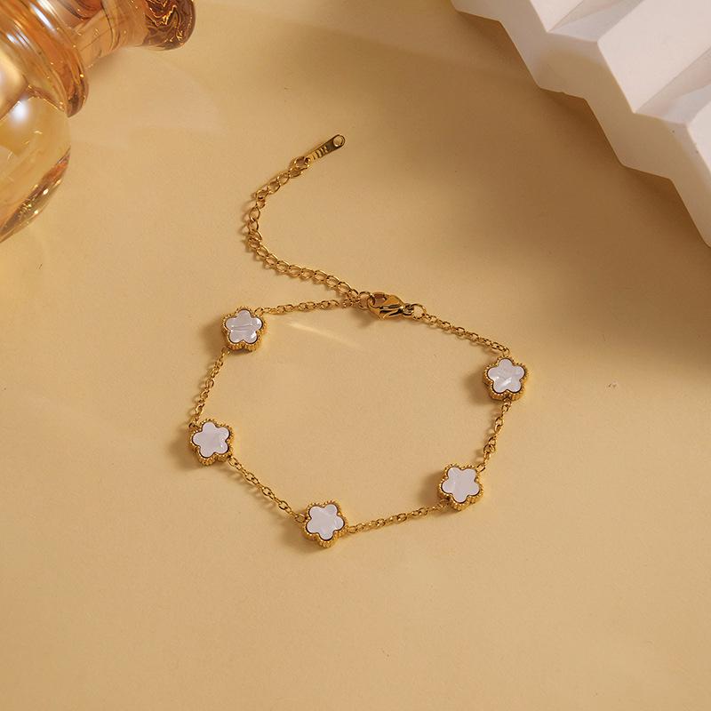

High-End 9mm Five-Petal Clover 18k Gold Stainless Steel Versatile Luxury Bracelet and Sweater Chain білий