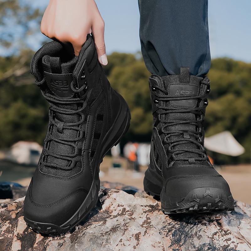 High-top Boots Men Outdoor Anti-slip Lace-up Durable Casual Hiking Shoes Men Comfortable Breathable Ankle Boots Men