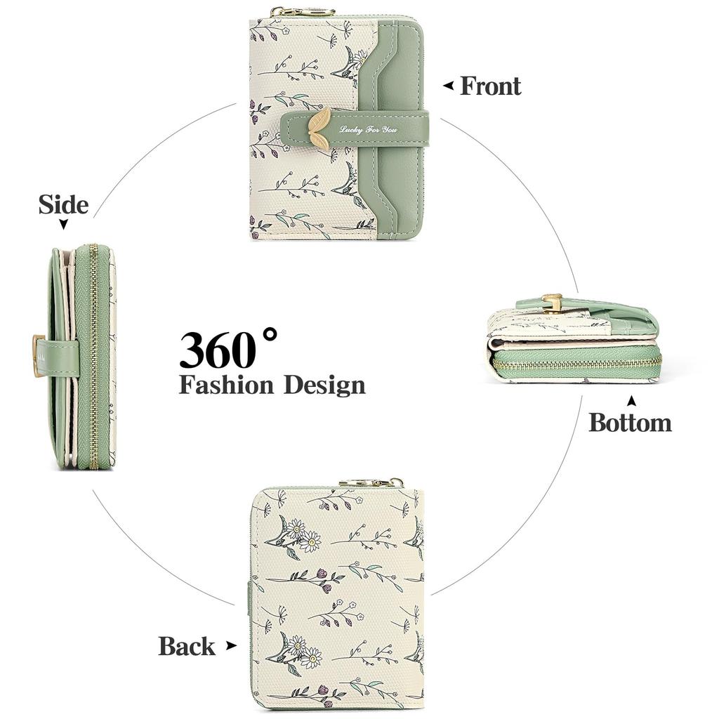 Floral Card Coin Petal Stylish Mini Wallet [RNIEGA] Women's Bi-fold Wallet, Lightweight, Compact, Print, Slots, Purse, Anti-Skimming, Button,