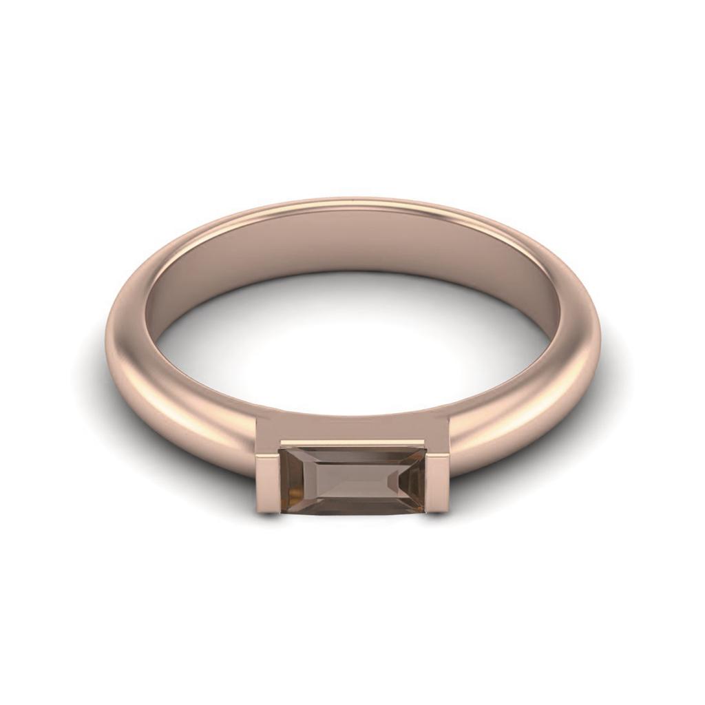 0.50 Ctw Baguette Smoky Quartz 925 Sterling Silver Rose Vermeil Solitaire Stackable Women Wedding Ring