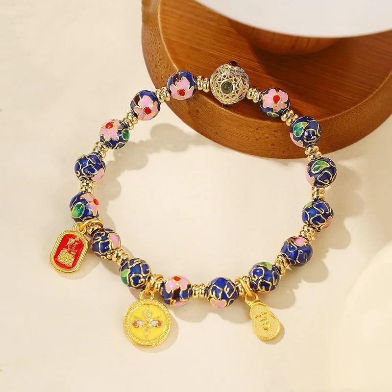 Auspicious Yellow God of Wealth Cloisonné Enamel Bead Bracelet