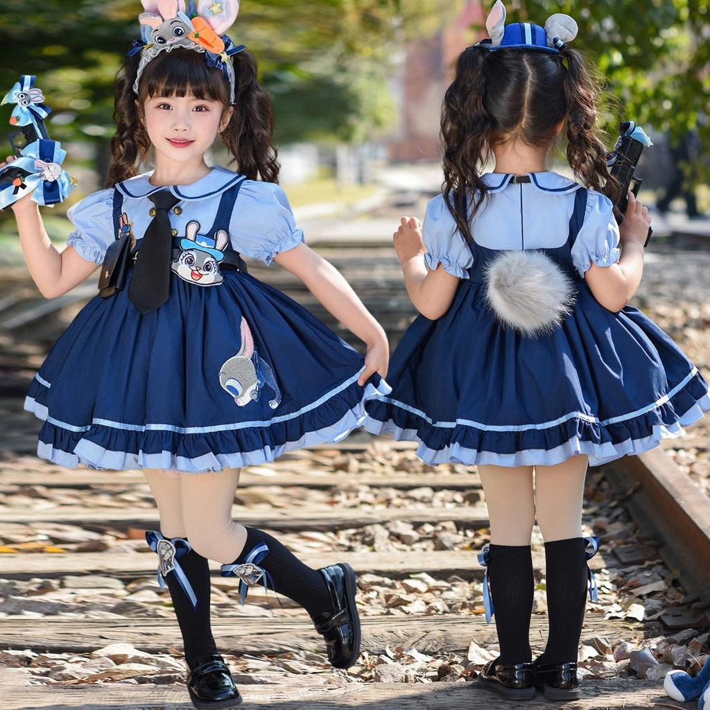 Summer Zootopia Judy Bunny Police Princess Lolita Dress for Little Girls