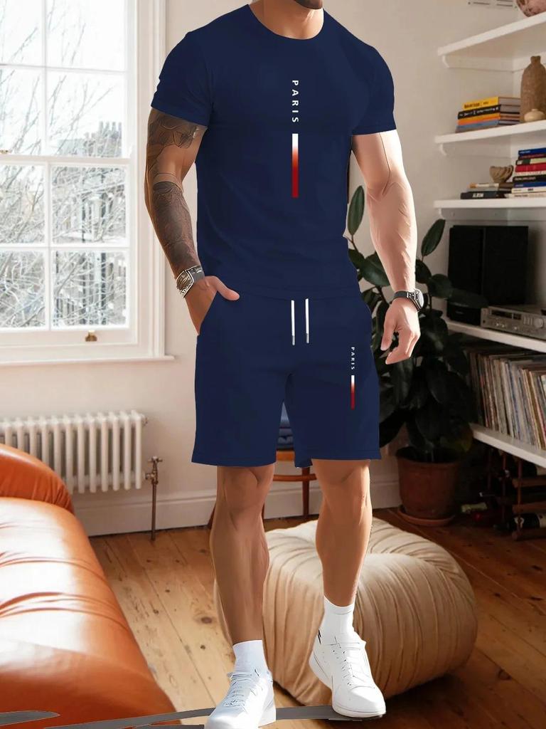 Men's Summer Casual Digital Print Short Sleeve & Shorts Set