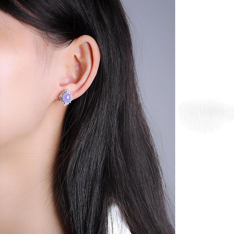 Inspiration Craft  Inlaid Crystal Natural Chalcedony Violet Geometric Stud Earrings Exquisite Charm Ladies Jewelry