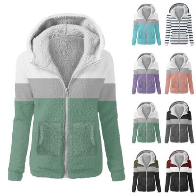 Γυναικείο Μόδα Ριγέ Patchwork Μπλουζάκι με Κουκούλα και Πλούσιο Πέλος, Καθημερινό, με Φερμουάρ