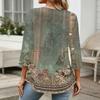 Women 3/4 Sleeve V Neck Button Detail Floral Print Tunic Top Casual Lightweight Blouse for Everyday Wear
