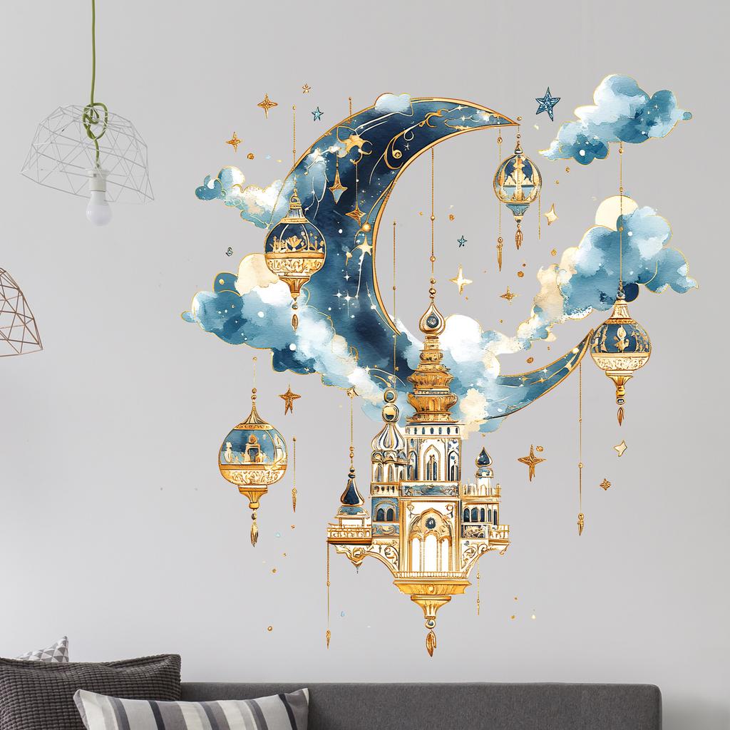Fantasy Moon Pendant Lamp Castle Wall Sticker Living Room Entrance Wall Decoration Self-Adhesive