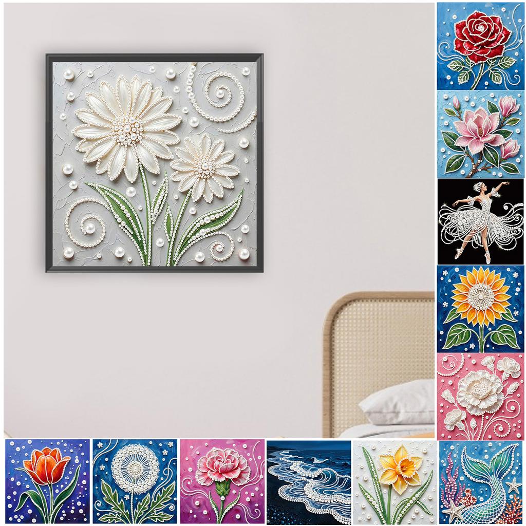 DIY Pearl Painting Art Kits with Frame 25x25cm Pearl Gem Paintings Picture Arts Craft for Adults Beginners Home Wall Decor